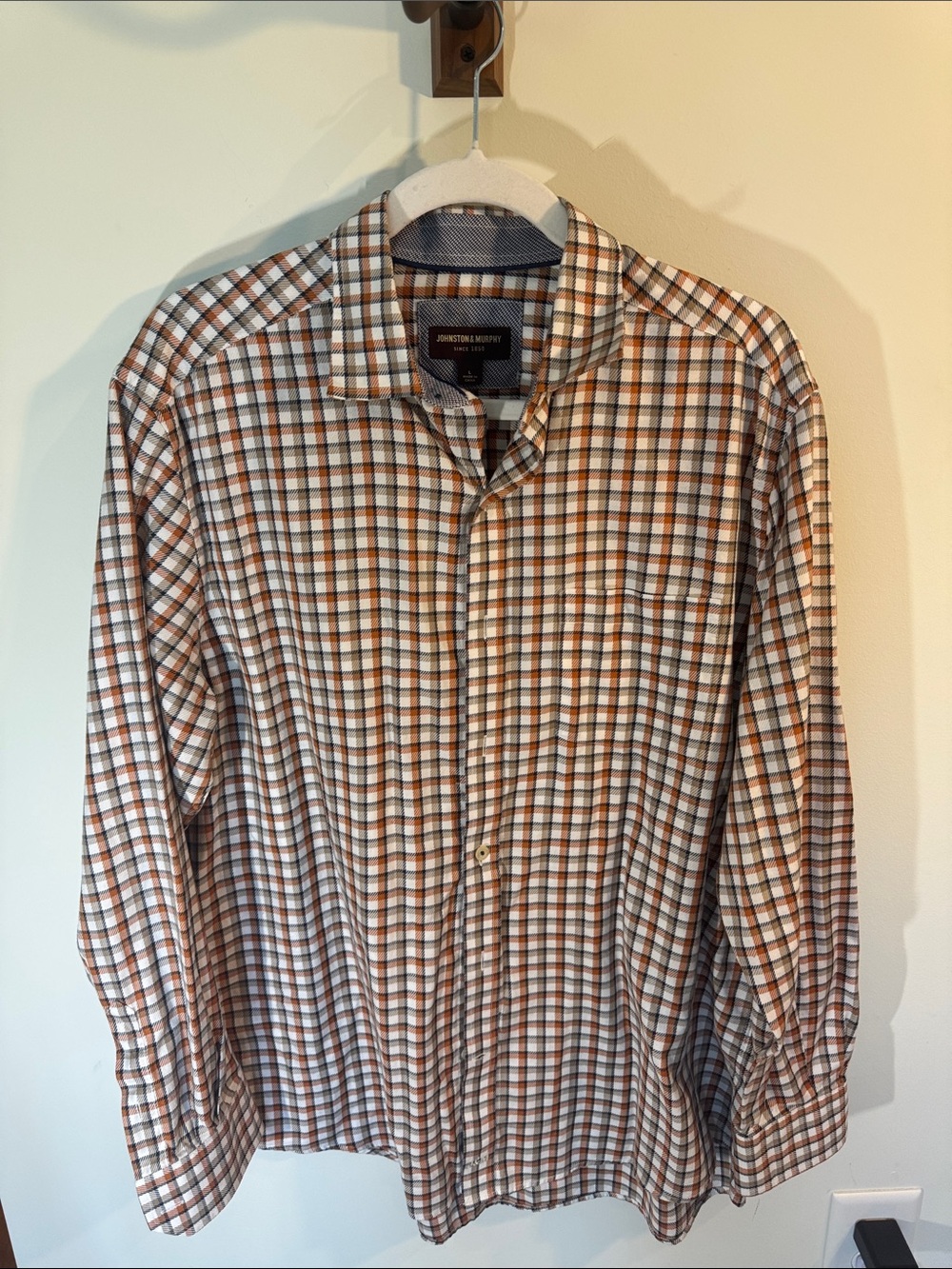 Johnston & Murphy Men's Orange and White Plaid Button-Down Shirt
